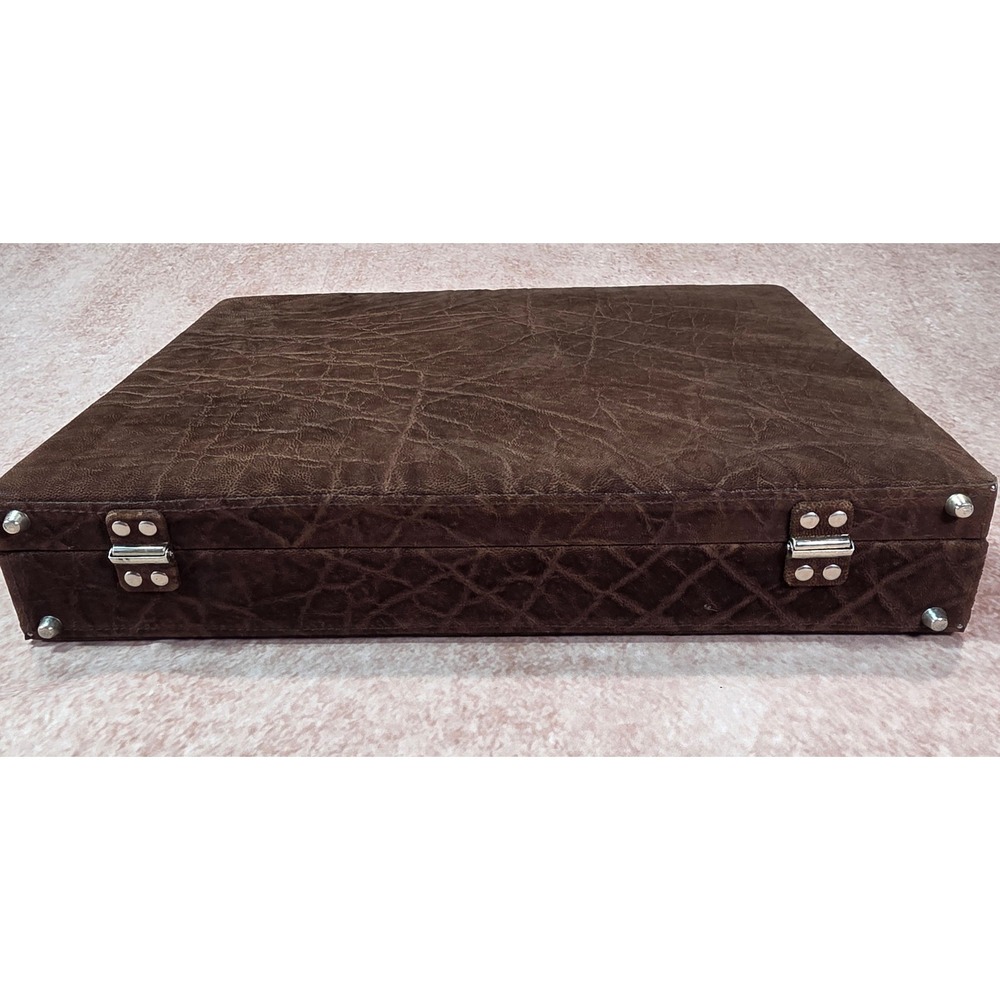 Vintage Elephant Embossed Leather Attache Briefcase Combination Lock Brown Case - Picture 9 of 14